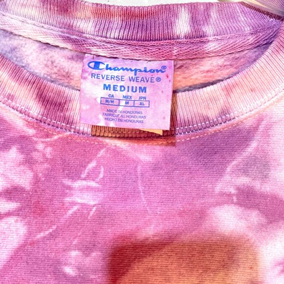 Dyed Champion Reverse Weave Purple Pink Spellout Sweatshirt - Picture 4 of 13
